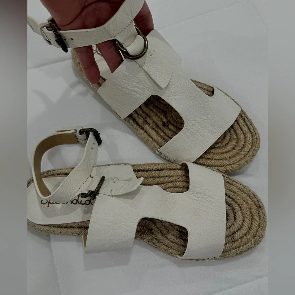 Splendid White Leather Espadrille H-Strap Sandals Ankle Strap Women‎ 8.5